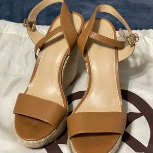 Michael Kors Carlyn Espadrille Wedges Leather brown Sandals Shoes Womens Sz8